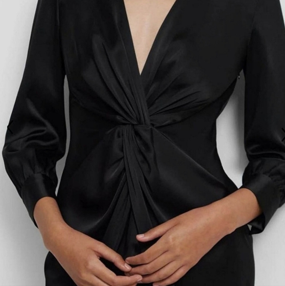 Theory twist front satin midi dress